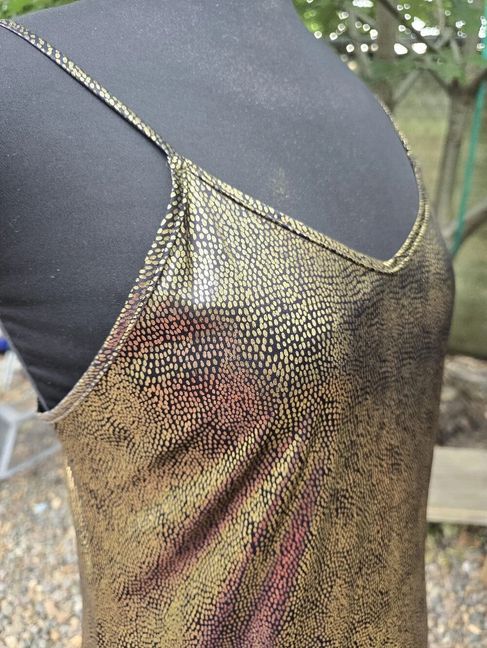 Vtg 90s Metallic Gold Black Slip Dress 90s Grunge Glam Indie Sleaze Disco Retro - Picture 2 of 6